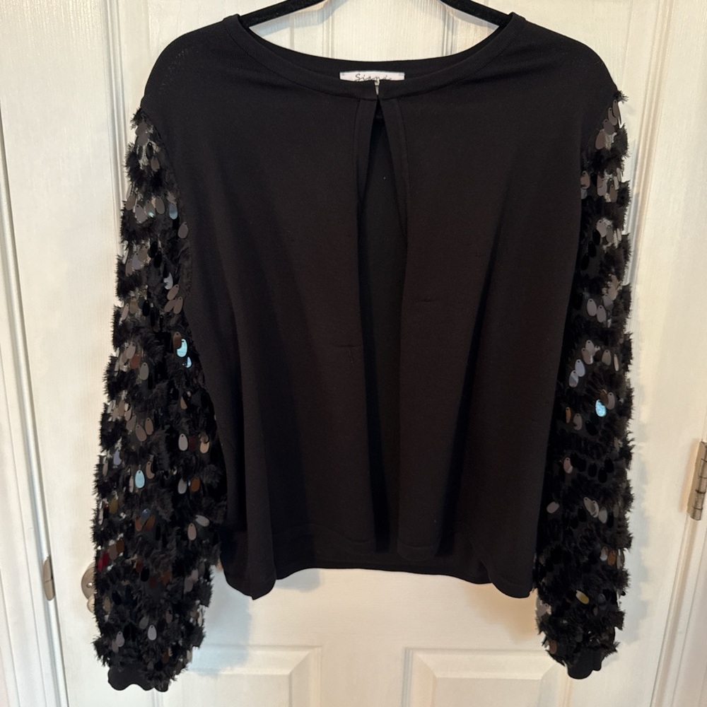 Sioni Black cardigan with Sequin Sleeves